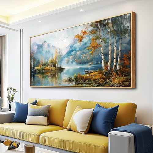 Wood Framed Canvas Wall Art For Living Room Wall Decor For Bedroom Office Wall Decoration Lake View Painting Tree Forest Pictures Artwork Room Aesthetic Home Decor Ready To Hang 20x40 In