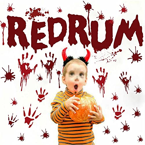 Halloween Redrum Murder Wall Decals Horror Ghost Bloody Handprint Stickers (37 Count)