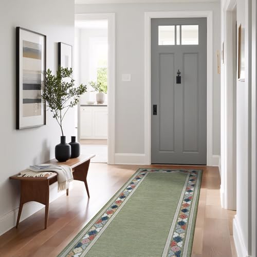 Outdoor Runner Rug 2x7 Modern Floral Bordered Area Rugs for Indoor and Outdoor Patio Easy to Clean Non Shedding Living Room Porch Garden Washable Outside Carpet (14 Sq Ft)