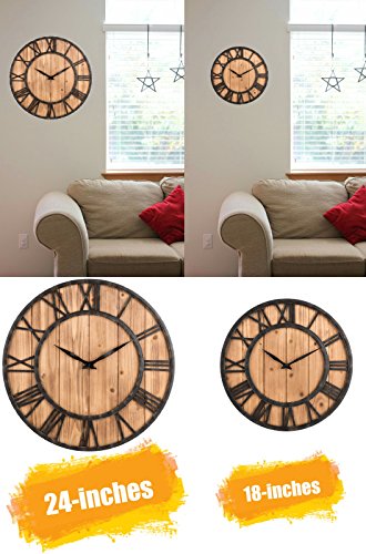 Oldtown Farmhouse Metal & Solid Wood Noiseless Wall Clock