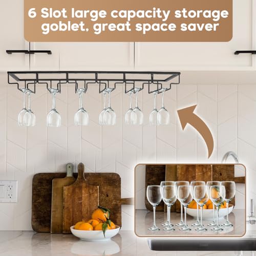 6 Row Wine Glass Rack Under Cabinet Large Capacity