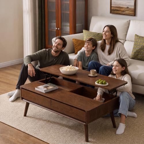 Solid Oak Wood Lift Top Coffee Table for Living Room