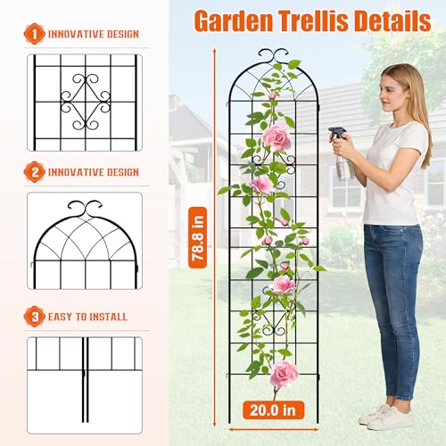 78.4 x 40in Rustic Iron Arch Decoration Garden Trellis with Black Metal Coating (2 Count)