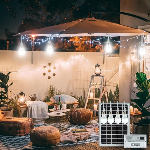 Solar Powered Indoor & Outdoor Pendant Lights with 4 LED Bulbs