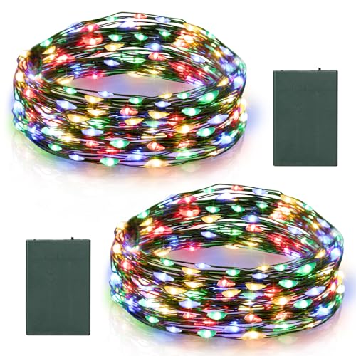 2 Pack 16.4FT Christmas Fairy Lights Battery Operated With Waterproof (100 Count)