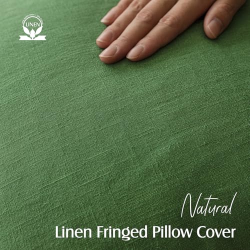 Decorative Linen Fringe Throw Pillow Covers 22×22 Forest Green (2 Count)