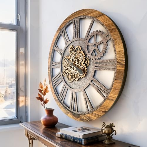 The Gears Clock 36'' Inch Real Moving Gear Wall Clock Vintage Industrial Oversized Rustic Farmhouse