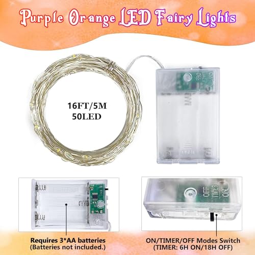 Halloween String Lights 4 Pack Fairy Lights Battery Operated Orang Purple (4 Count)