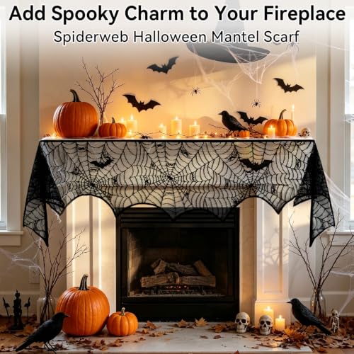 39 Pcs Halloween Decorations Set Black Lace Spiderweb Tablecloth