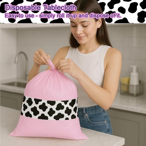 6 Pack 108 x 54 Inch Cow Print Tablecloth Cow Plastic Table Cover Birthday Party Table Cloth Disposable Plastic Farm Animal Party Cover for Disco Cowgirl Decorations Supplies Pink (6 Count)