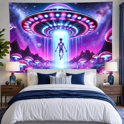 Blacklight Tapestry UFO Encounter UV Backdrop 78 x 59 Inch
