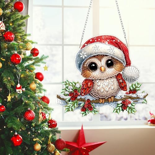 Christmas Owl Diamond Art Hanging Kits for Adult