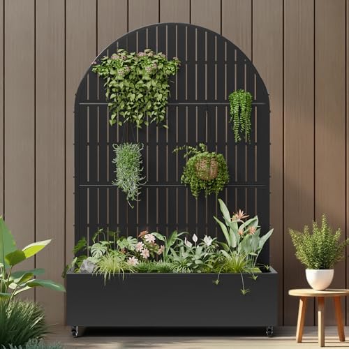 Metal Raised Garden Bed with Trellis and Wheels