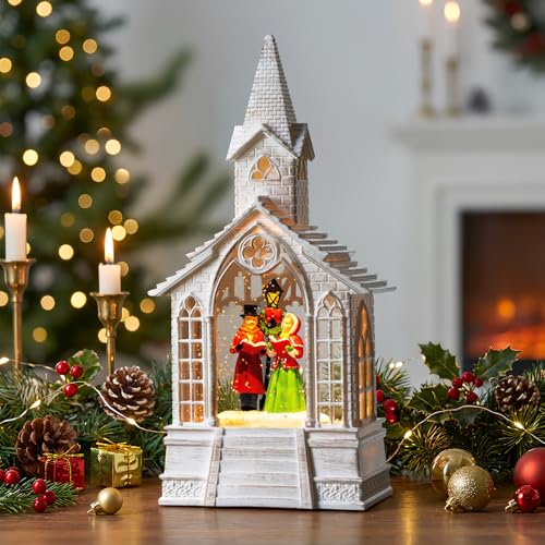 Christmas Snow Globe Lantern Musical Carolers Lighted Water Church