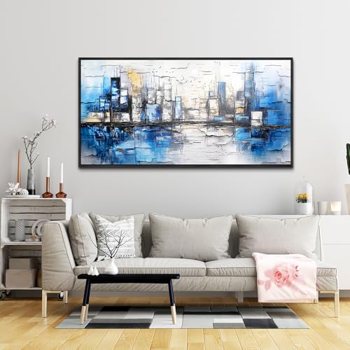 Black Framed Canvas Wall Art For Living Room Large Wall Decor For Office Bedroom Decorations Blue Landscape Pictures Abstraction Paintings Artwork Aesthetic Mural Home Decor 30x60 In