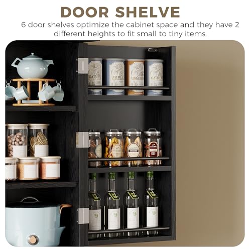 72" Farmhouse Kitchen Pantry Cabinet with Sliding Storage Rack