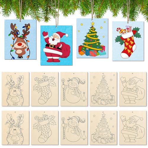 10 Pieces Large Christmas Unfinished Wood Crafts to Paint for Adults