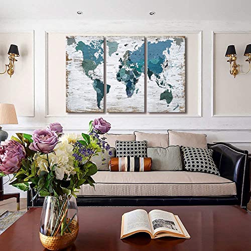 Teal blue Wall Art Watercolor Abstract Wall Decal Large Office Canvas Wall Art 24in x48in x3 Painting for Bedroom Decoration for Living Room 3 piece Blue Artwork for Walls (3 Count)