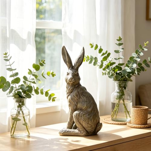 Outdoor Rabbit Garden Statue 12 Inch Grey Bunny Yard Decor