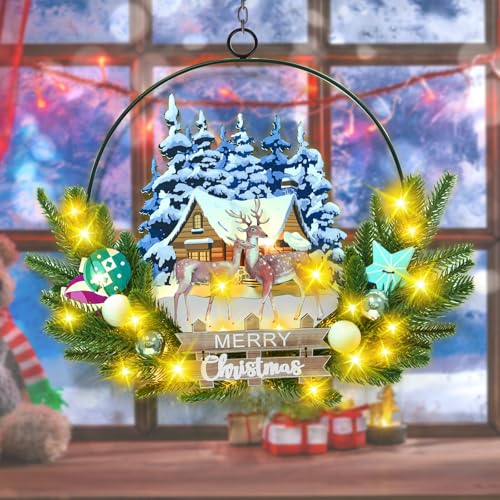 Light up Christmas Wreaths for Front Door
