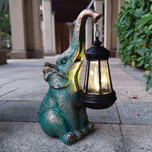 JOYBEE Garden Statues Elephant with Solar Lantern Outdoor Decor
