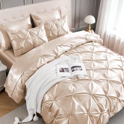 Satin King Size Comforter Set Beige