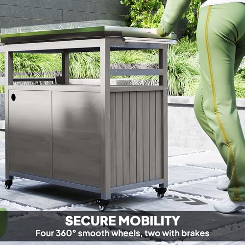 Outdoor Grill Cart with Wheels and Storage Gray
