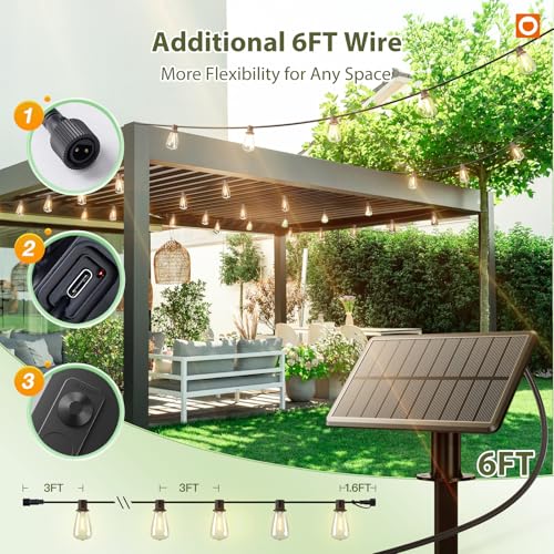 33FT(27+6) Solar String Lights Outdoor, Waterproof Dimmable 9+1 LED (33 Foot)