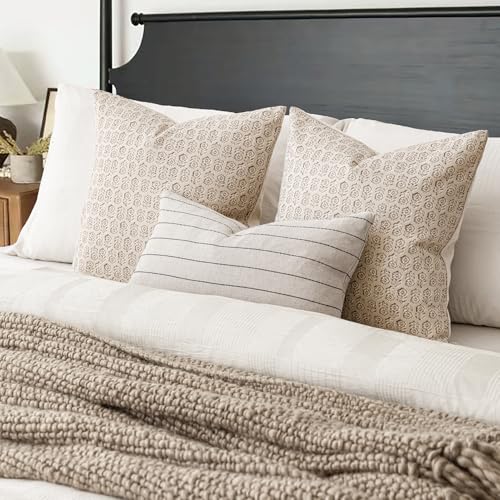 Decorative Floral Print Throw Pillow Covers 24×24 Ivory Beige (2 Count)