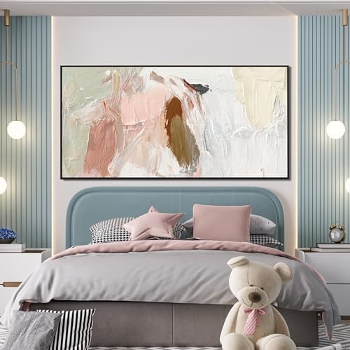Large Abstract Wall Art Prints Framed Pink and White Wall Art Decor 29"x58"