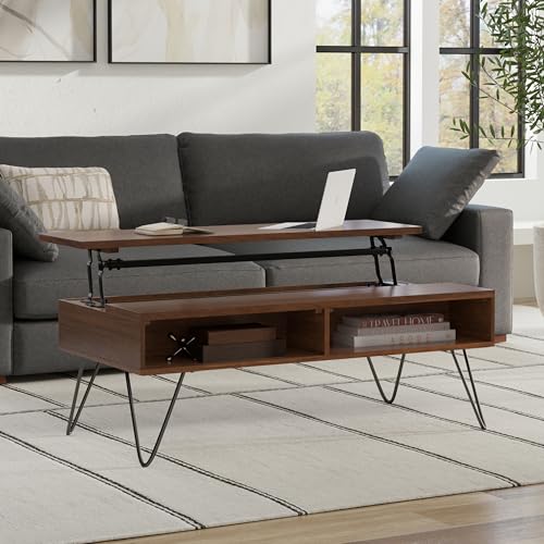 Hunter 48" Wide Walnut Veneer and Metal Coffee Table in Brown