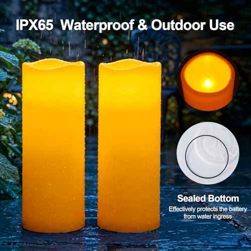 12"x5" Large Waterproof Outdoor Flameless Candles with Remote Timer (2 Count)