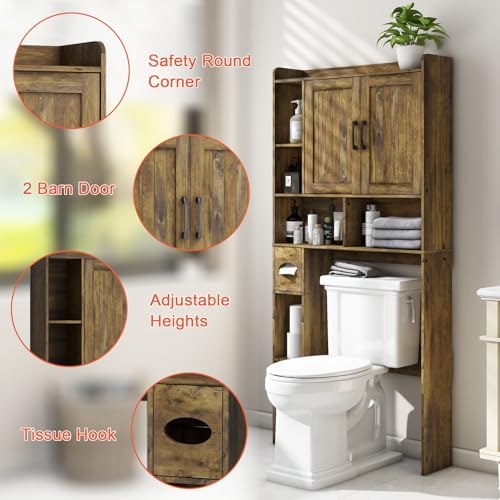 Farmhouse Over The Toilet Storage Cabinet with Barn Door
