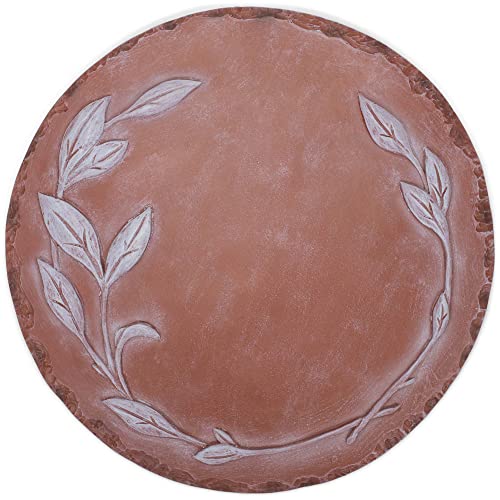 NAT & Jules Floral Laurel Wreath Leaves Pattern Dimensional Indoor Outdoor 12 inch Round Cast Resin Decorative Garden Stepping Stone