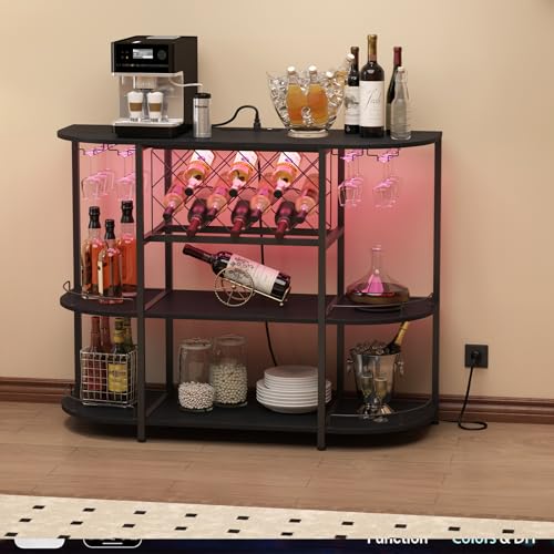 Wine Cabinet Coffee Table with Power Socket and LED Light