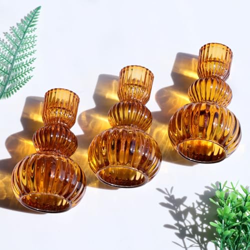 Amber Candlestick Holders Set of 6 4.3" H for Thanksgiving (6 Count)