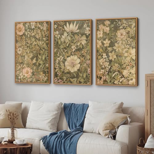 Vintage Floral Framed Canvas Wall Art Set of 3 (3 Count)
