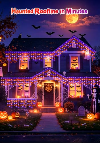 49FT 480LED Orange Purple Halloween Lights Outdoor 8 Modes Plug