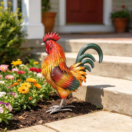 Rooster Garden Statue Sculpture Metal Chicken Yard Decor Outdoor Figurines Patio Backyard Decoration