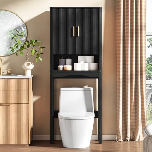 Farmhouse Over the Toilet Storage Cabinet with 2 Fluted Doors