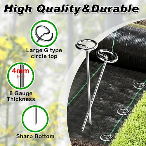 Heavy Duty Landscape Fabric Pins 8 Gauge 60 Pack with Pick Hook (60 Count)