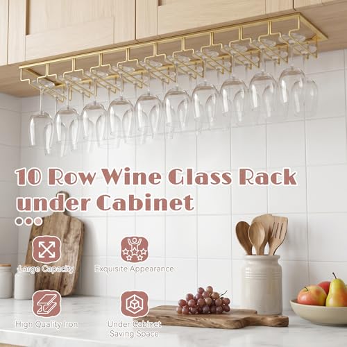 10 Row Wine Glass Rack Under Cabinet Large Capacity