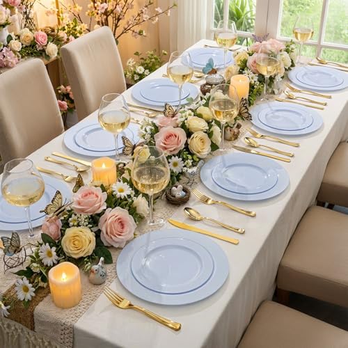 60PCS Light Blue Heavy Duty Plastic Disposable Party Plates Set (60 Count)