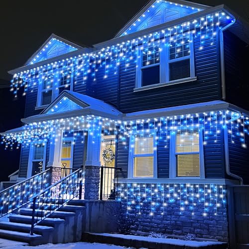 33ft Blue and White Christmas Lights Outdoor Icicle Lights for Outside 400L
