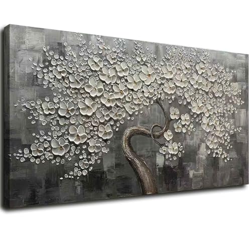 Flower Tree Wall Art Painting for Living Room White Botanical Picture for Bedroom Office Kitchen Home Decor Wall 30x60 Inches