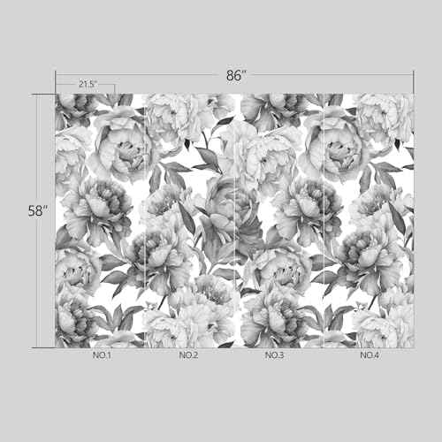 Grey Peony Floral Wallpaper Peel and Stick wall Mural for Bedroom Living Room