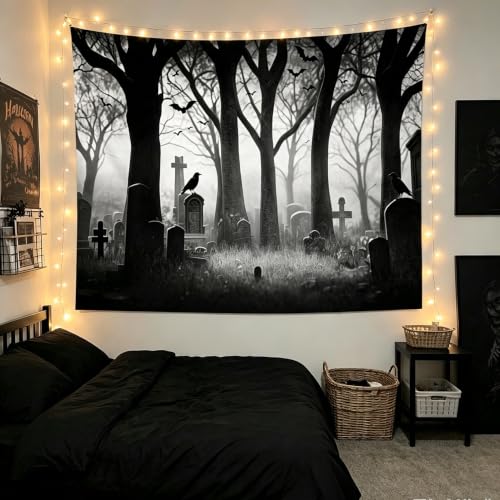 Gothic Halloween Tapestry Spooky Black Tree Wall Tapestry 60Wx40L Inch
