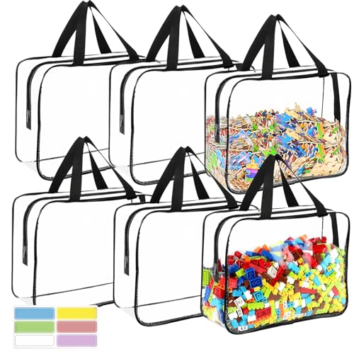 6 Packs Large Toy Storage Bags with Labels Reusable Clear Toy Organizer (6 Count)