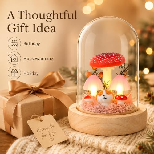 Mushroom Lamp in Glass Dome