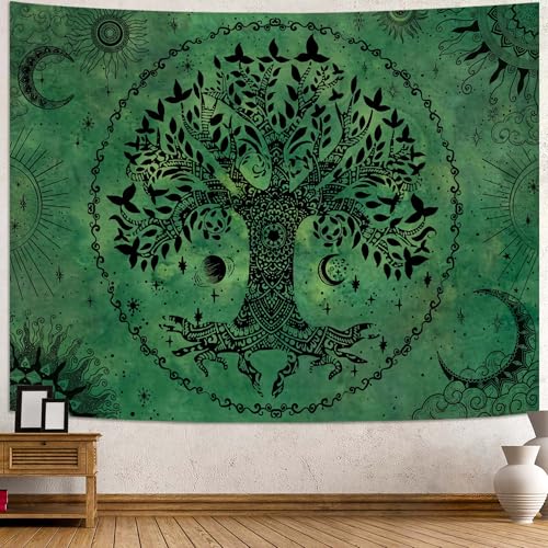 Tree of Life Mandala Tapestry Boho Tapestry for Bedroom Green Tapestries Wall Hanging Living Room Wall Art and Home Decor 60x80